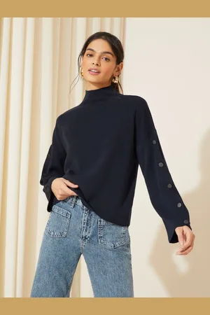 Friends Like These Flute Sleeve Button Højhalset Strik Trøje44