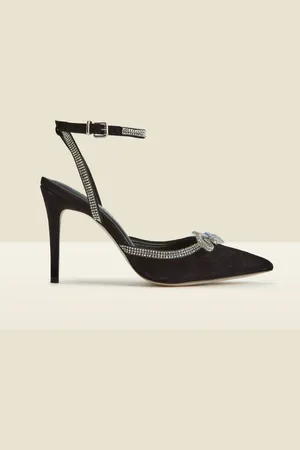Sosandar Suede Diamante Sløjfe Trim Ankel Strap Courtsko