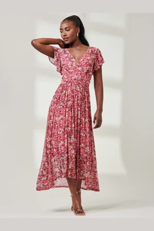 Jolie Moi Wrap Dip Hem Mesh Maxi Dress36