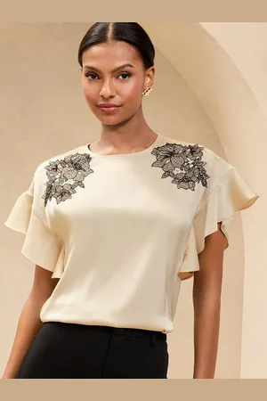 Lipsy London Flutter Sleeve Blouse With Lace Detail42