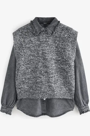 Next Denim Shirt Layer 2 in 1 Knitted Tank Jumper with WoolXS Reg