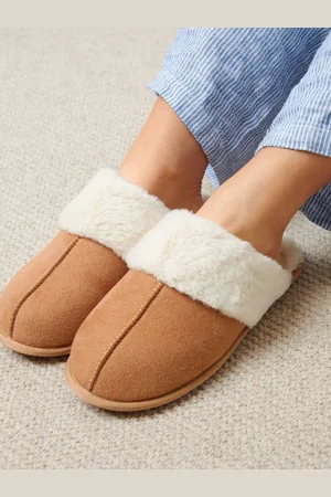 Threadbare Suede Faux Fur Lined Mule Slippers
