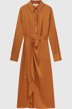 Reiss Arabella Satin Shirt-Style Midi Dress36