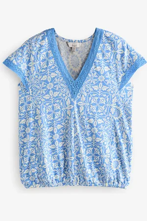 Next Short Sleeve Lace V-Neck Bubblehem 100% Cotton Top40høj