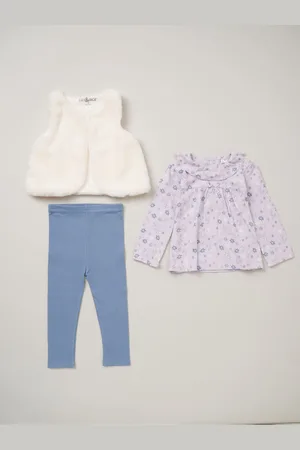 LILY & JACK Faux Fur Gilet 100% Cotton Top and Leggings Outfit Set1 Year (80cm)