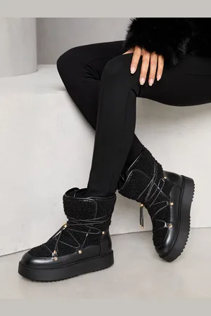 Lipsy London Chunky Faux Fur Leather Snow Boots