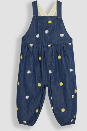 JoJo Maman Bébé Floral Print Embroidered 100% Cotton Dungarees5662cm