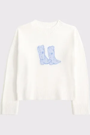 Abercrombie & Fitch Cowgirl Cream Western Boots Knitted Jumper11 - 12 år (146 - 152cm)
