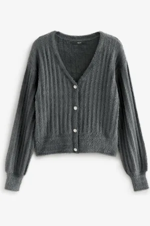 Next Soft Touch Fluffy V-Neck Ribbed Knitted Cardigan2XL høj