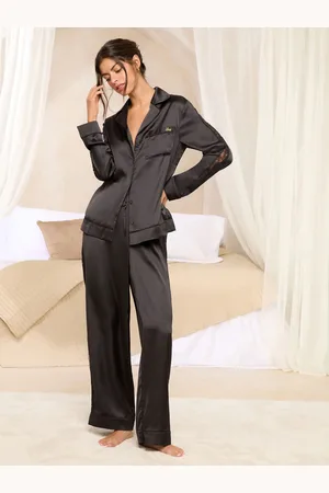 Lipsy London Satin Long Sleeve Pyjamas Set with Lace Detailslarge