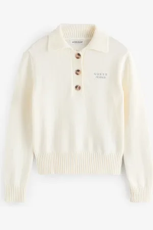 Guess 100% Cotton Long Sleeve Knitted Button Polo Callar JumperS