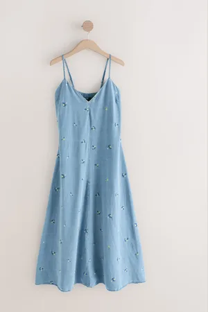 Next Floral Embroidered TENCEL Denim Maxi Slip Dress40