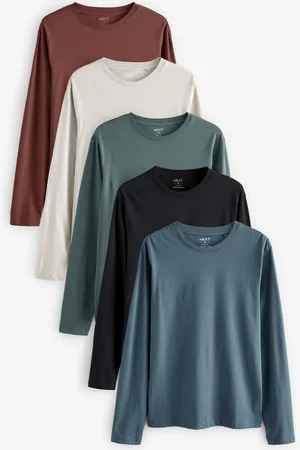Next Regular Fit Long Sleeve 100% Cotton T-Shirts 5 Pack3XL
