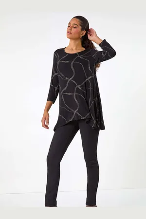 Roman Abstract Print Hanky Hem Stretch Top46