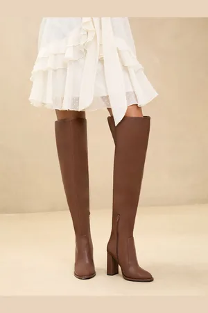 Lipsy London Block Heel Over The Knee Faux Leather Long Leg Boots