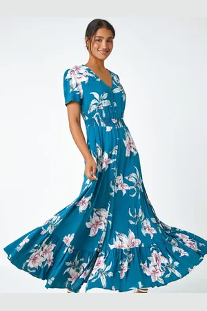 Roman Floral Print Shirred Waist Maxi Dress48