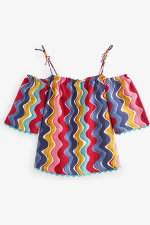 Next 100% Cotton Strappy Bardot Short Sleeve Top