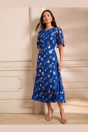 Love & Roses Metallic Notch Neck Midi Dress44