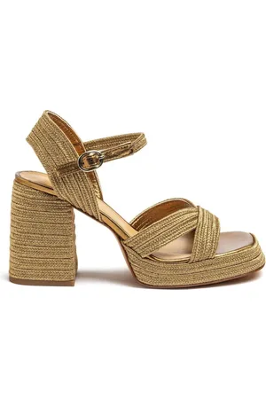 Castaner Gold Braided Square Toe Heel Sandals