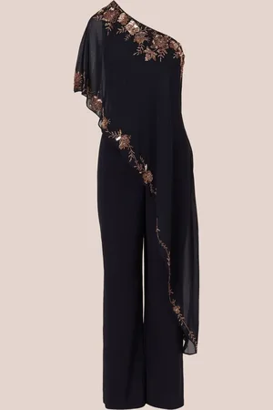 Adrianna Papell Blå One Shoulder Overlay Buksedragt40