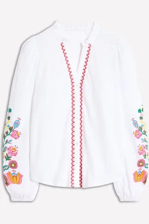 Boden Embroidered Frill Neck 100% Cotton Blouse42
