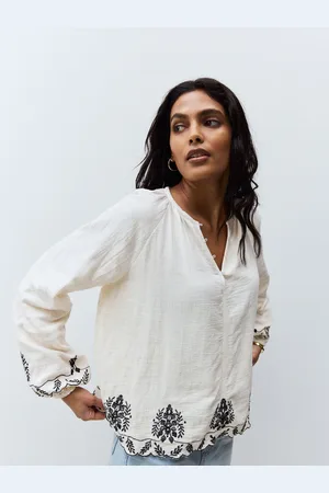Next Long Sleeve Embroidered Scallop Hem Blouse