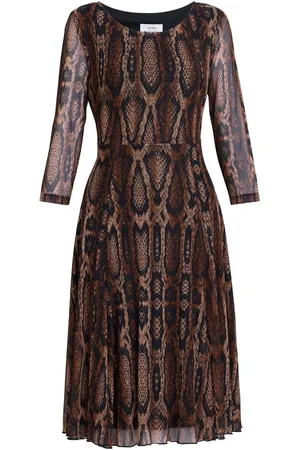 Gina Bacconi Anya Snake Print Long Sleeve Mesh Brown Dress40