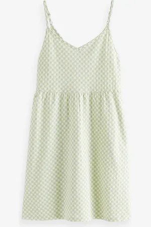 Next 100% Cotton Seersucker Mini V-Neck Cami Summer Dress48 Høj