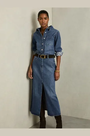 Reiss Terra Denim Button-Through Midi Dress34
