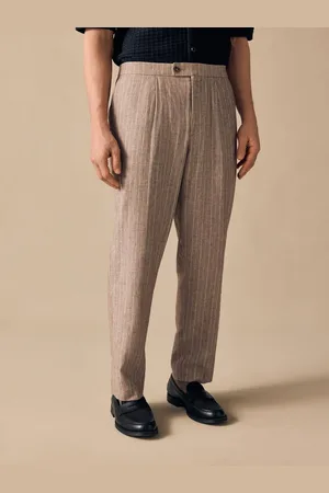 Next Regular Fit Linen Blend Stripe Elasticated Back Trousers30B x 31L (UK 30 R)