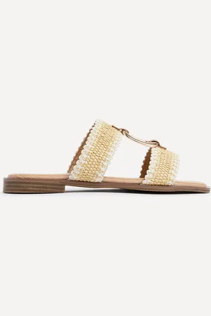 Linzi JoJo Flat Sandals With Raffia Straps And Large Buckle Detail