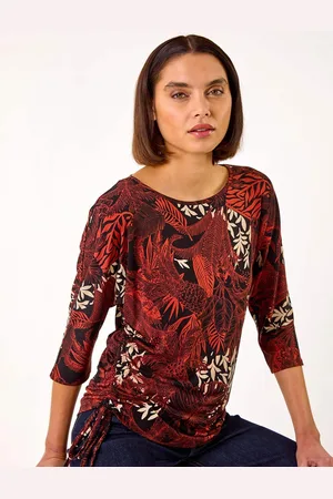 Roman Leaf Print Side Tie Stretch Top42
