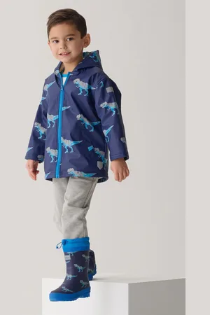 Hatley Blue T-Rex Dinosaur Print Attack Sherpa Lined Splash Jacket10 år (140cm)