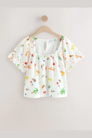 Next Broderi Boho Kortærmet Ric Rac 100% Bomuld Top50