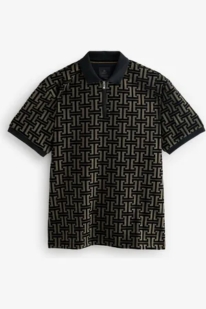 Next Flocked Quarter Zip Polo Shirt