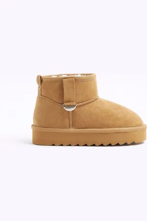 River Island Girls Beige Suedette Faux Fur Lined Boots