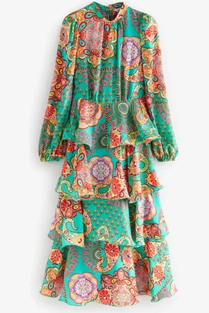 Next N. Premium Long Sleeve Tiered Boho Occasion Maxi Dress