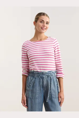 Hatley Pink 100% Cotton Fuchsia Stripes Button Breton T-Shirtlarge