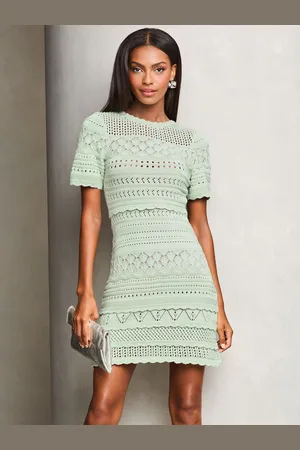 Lipsy London Crochet Fit og Flare Kortærmet Summer Mini Kjole46