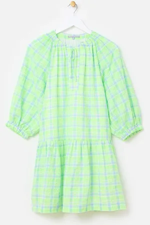 Oliver Bonas Neon Checked Tiered Mini Dress38