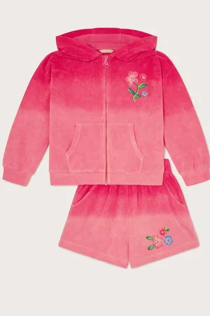 Monsoon Floral Print Ombré Terry Zip 100% Cotton Hoodie and Shorts Set98104cm