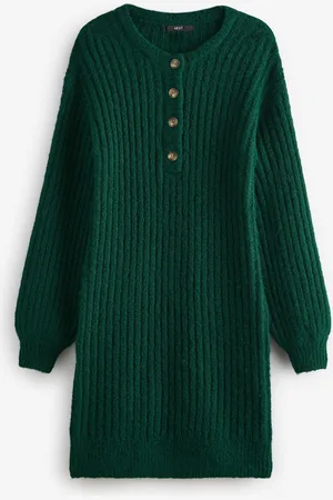 Next Crew Neck Button Knitted Mini Jumper DressM