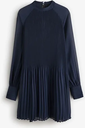 HUGO BOSS Plisse Pleated High Neck Sheer Sleeve Dress38