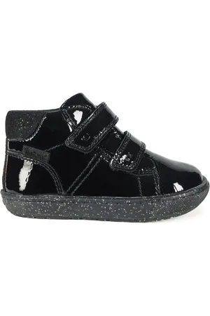 Toezone Riley Girls Crinkle Patent Rip Tape Black Boots