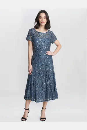 Gina Bacconi Grey Andrea A-Line Dress With Illusion Neckline48