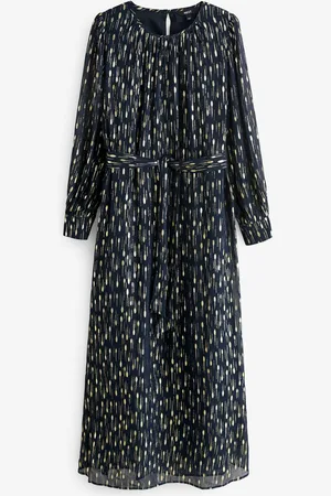 Next Long Sleeve Tie Waist Crew Neck Maxi Dress44