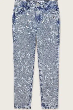 Monsoon Rhinestone Unicorn 100% Cotton Straight Jeans140146cm