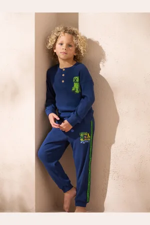 Angel & Rocket Minecraft Henley Plack Rib 100% Cotton Pyjamas Set5 - 6 år (110 - 116cm)
