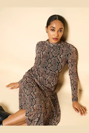 JDY Long Sleeve Snake Print Mesh Midi Dress36