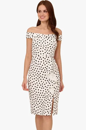 Adrianna Papell Polkadot Drape Sheath White Dress44